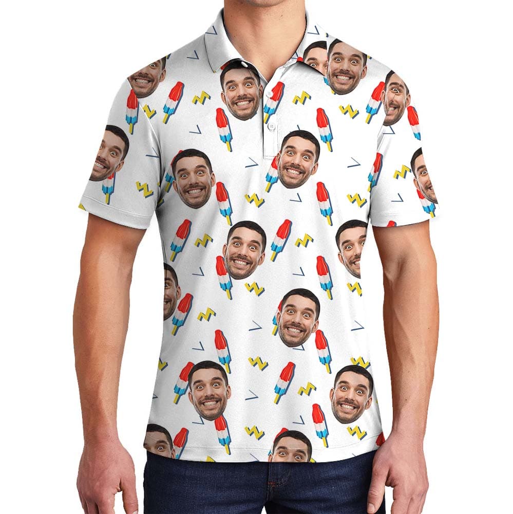 Festive 4th Of July Snack Polo Shirt With Custom Face