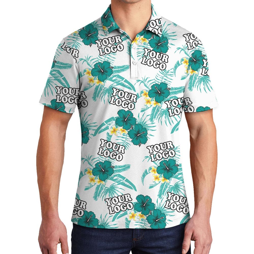 Floral White Custom Logo Polo Shirt Bulk Order For Team