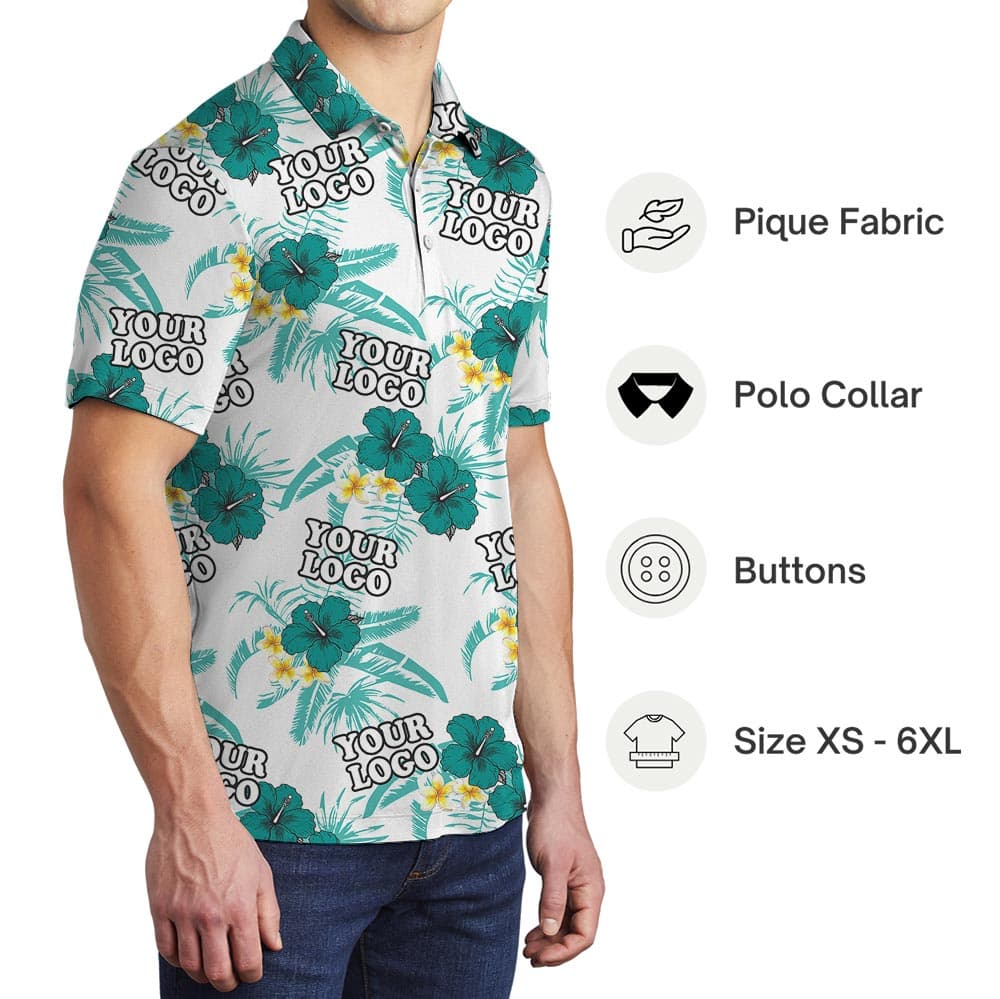 Floral White Custom Logo Polo Shirt Bulk Order For Team