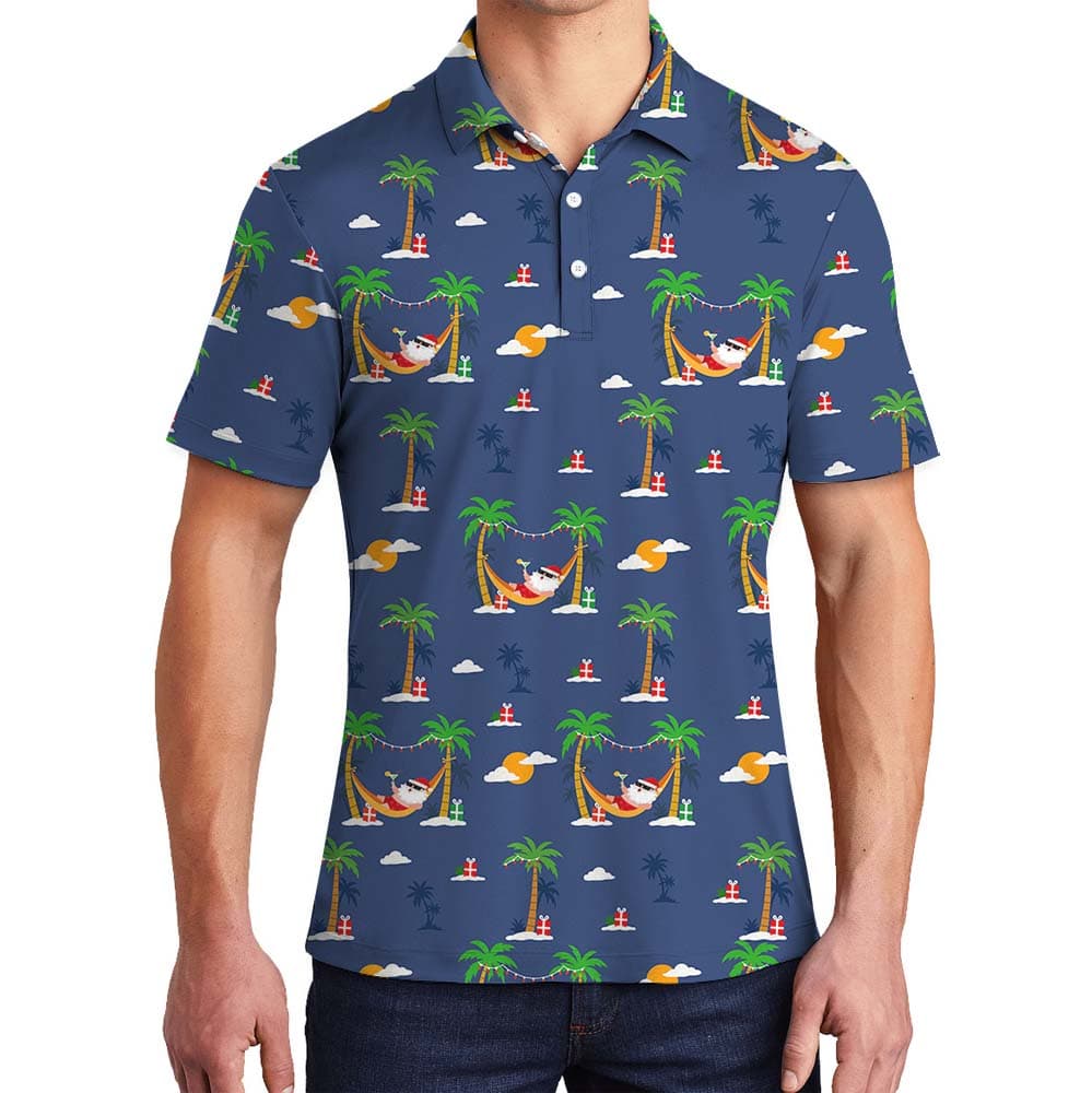 Funny Santa Summer Cocktail Vibe Golf Shirt5