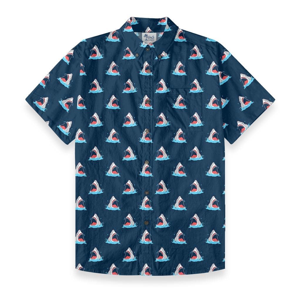 Navy Cotton Shark Men's Button-Down Shirt with coconut button