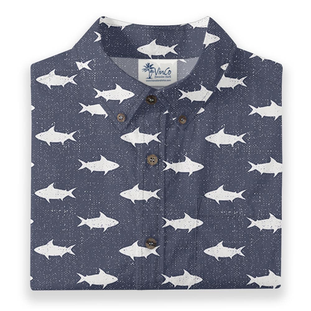 Navy Shark Cotton Men's Button Down Shirt Short Sleeve with coconut button and button down collar