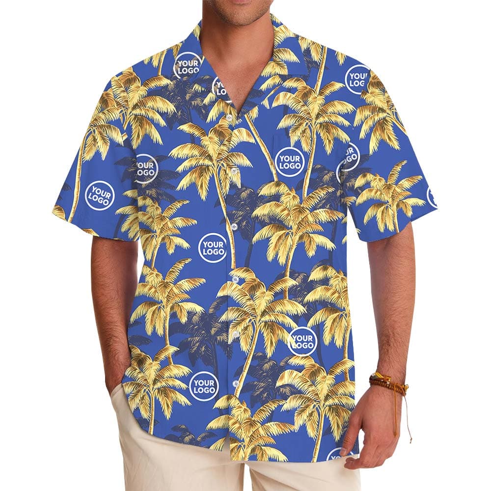 Palm Tree Navy Hawaiian Shirt With Custom Logo1