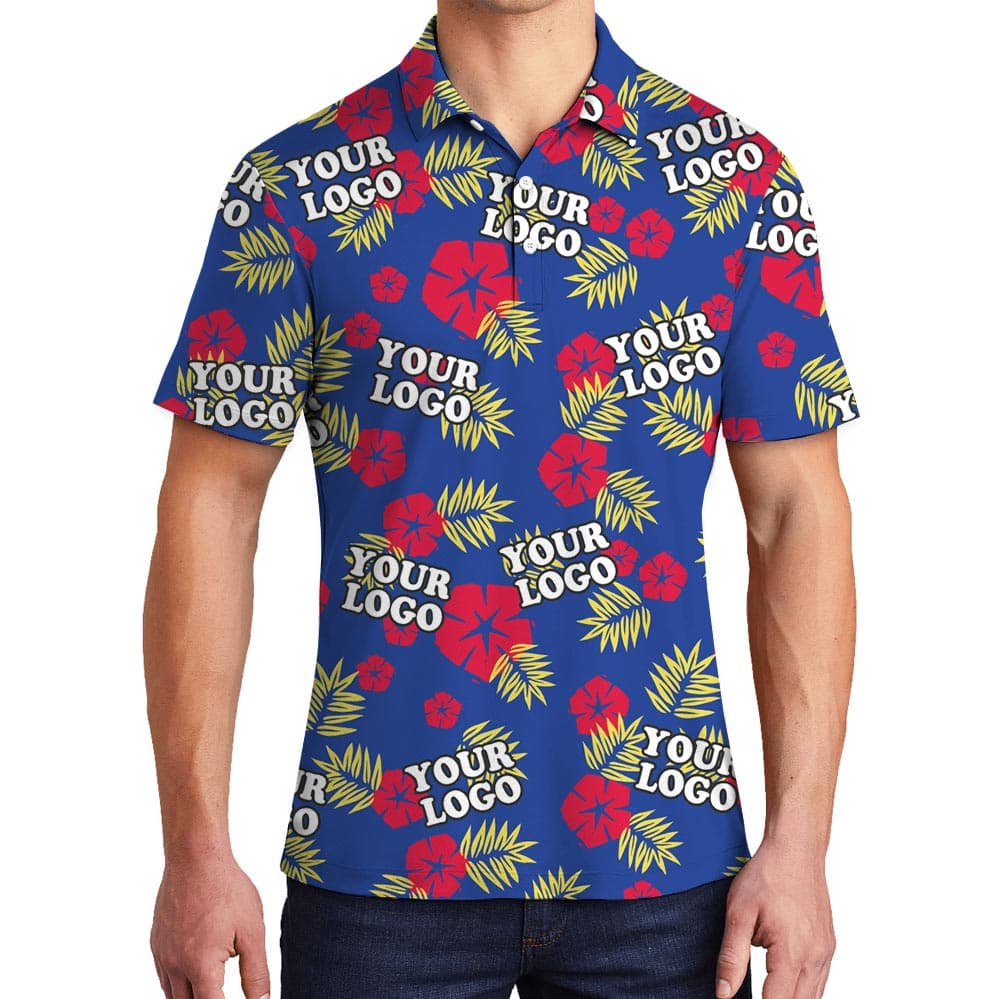 Personalized Team Logo Blue Tropical Performance Polo Shirt (1)