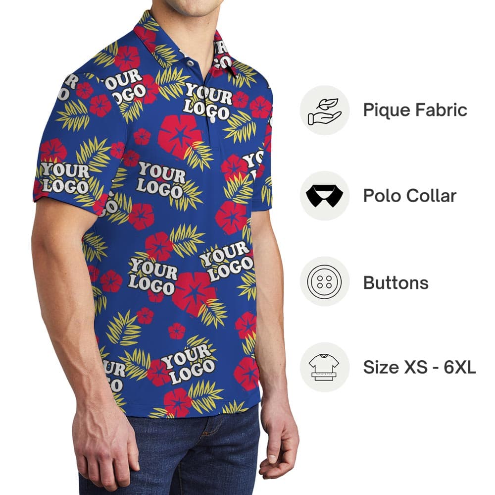 Personalized Team Logo Blue Tropical Performance Polo Shirt (3)