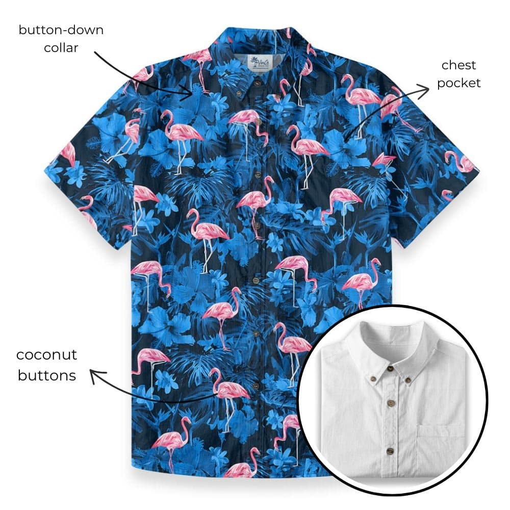 Pink-Flamingo-Navy-Blue-Hawaiian-Button-Down-Cotton