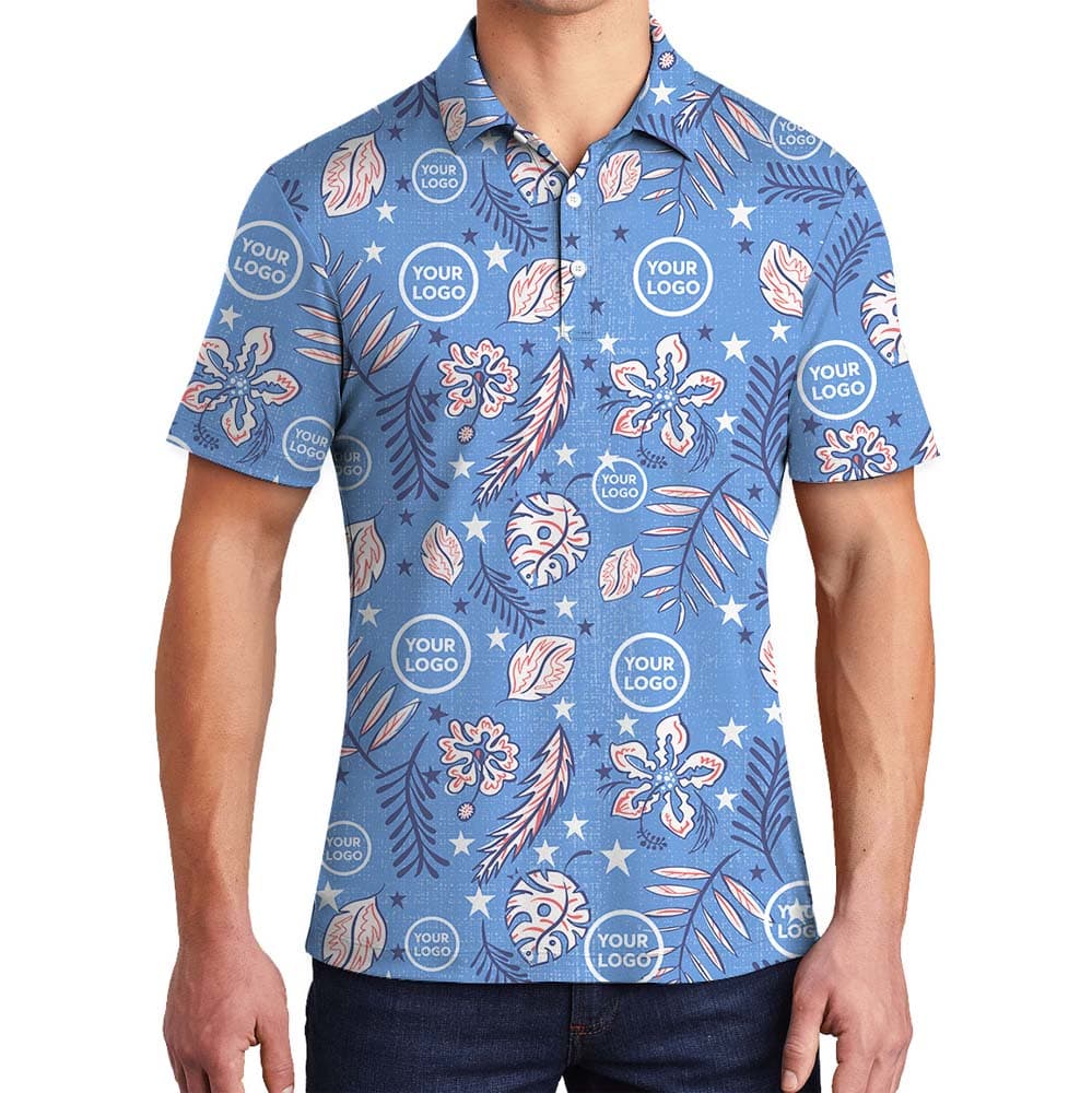 Retro Blue Collared Polo Shirt With Logo