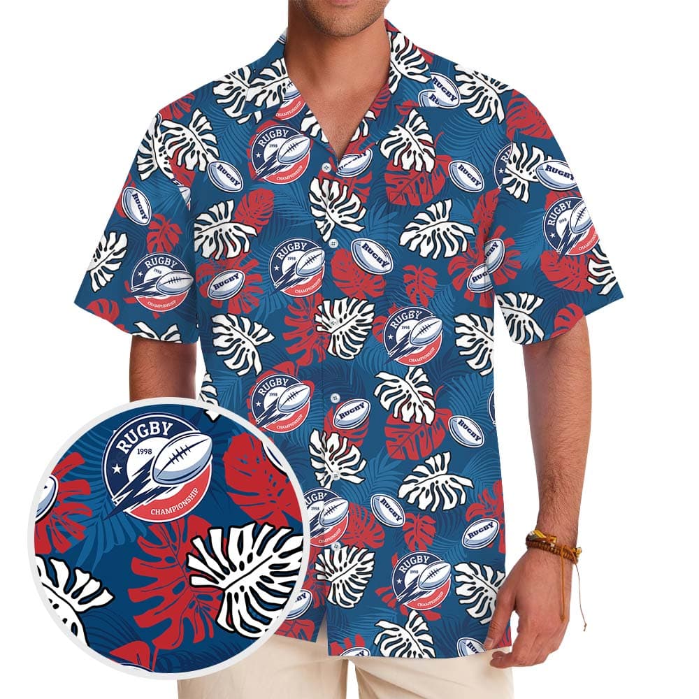 Rugby Blue And Red Hawaiian Shirt With Custom Logo