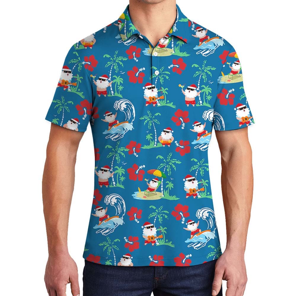 Summer Santa Polo Shirt With Island Vibes