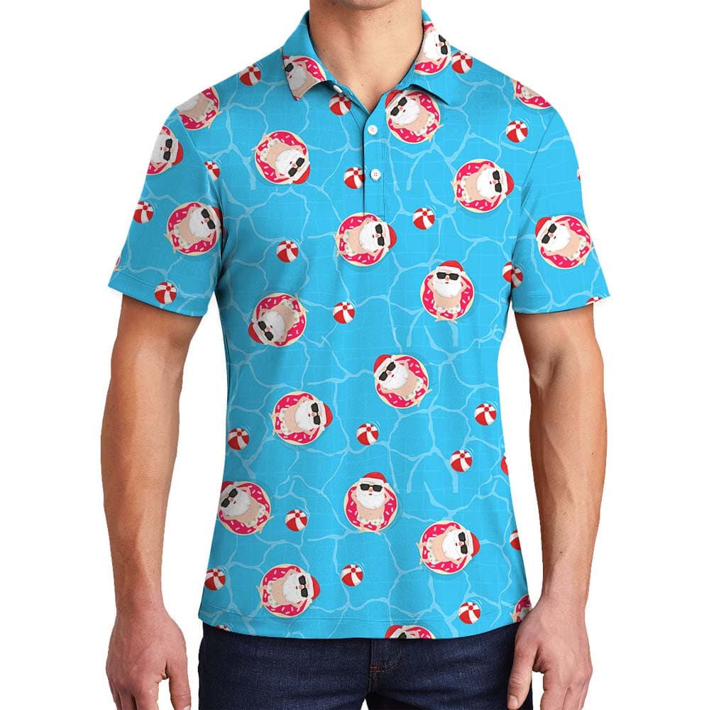 Swimming Pool Santa Polo Shirt For Christmas In July
