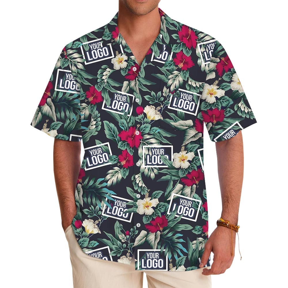Tropical Custom Logo Button Up Aloha Shirt For Corporate