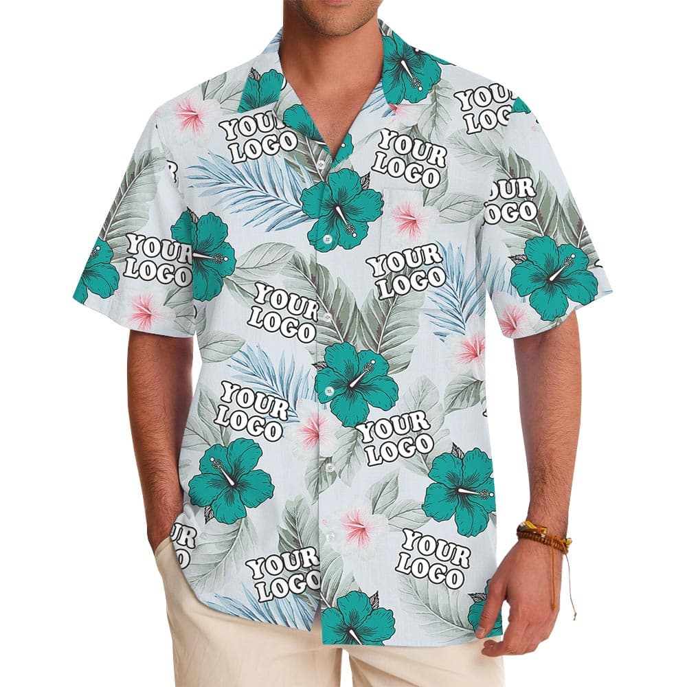 Tropical Hibiscus Button Up Shirt With Custom Logo