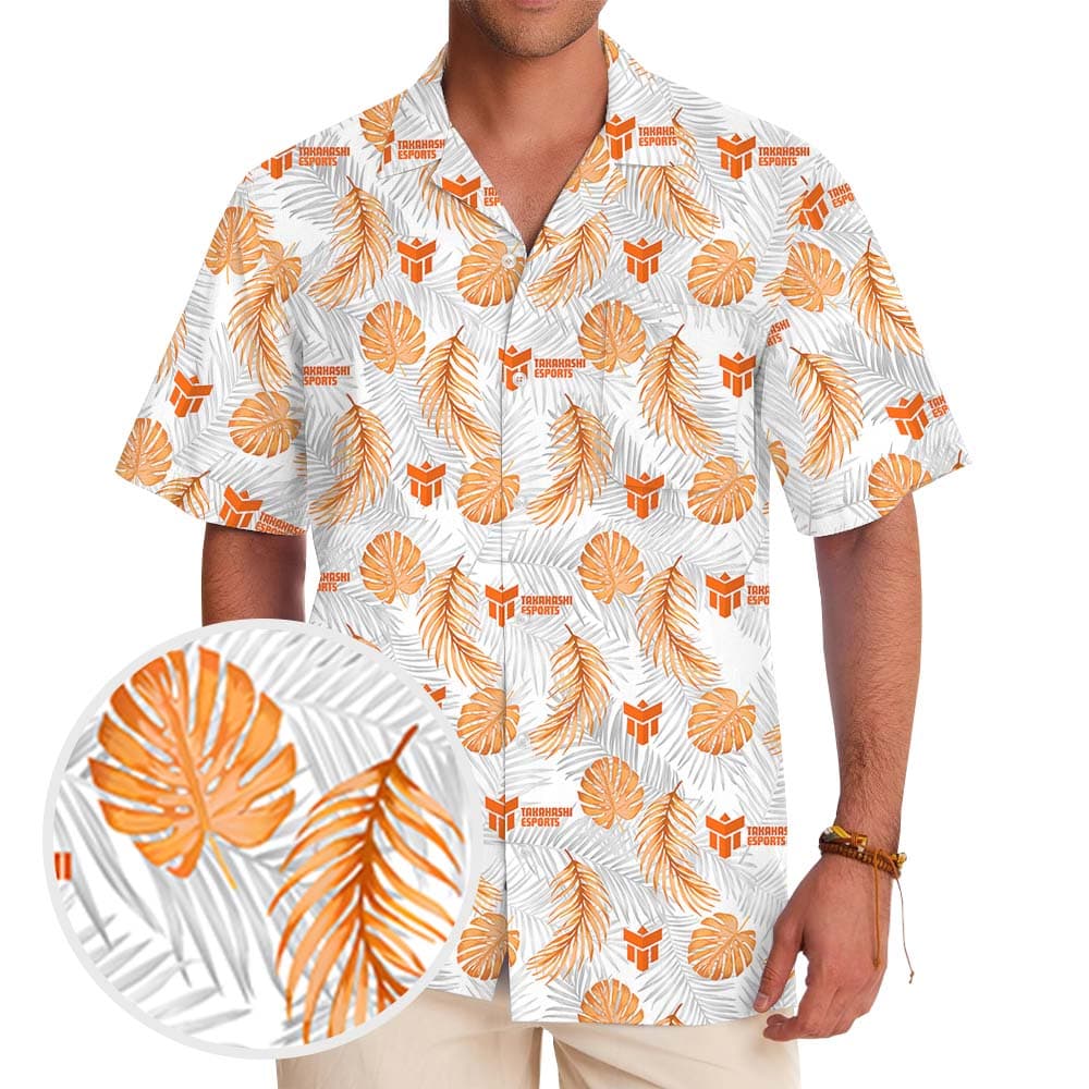 Tropical Leaves Orange Hawaiian Shirt With Logo