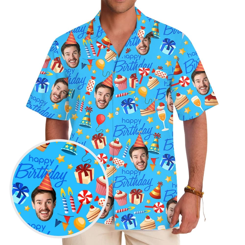 Unique Happy birthday Theme Hawaiian Shirt With Your Face Print