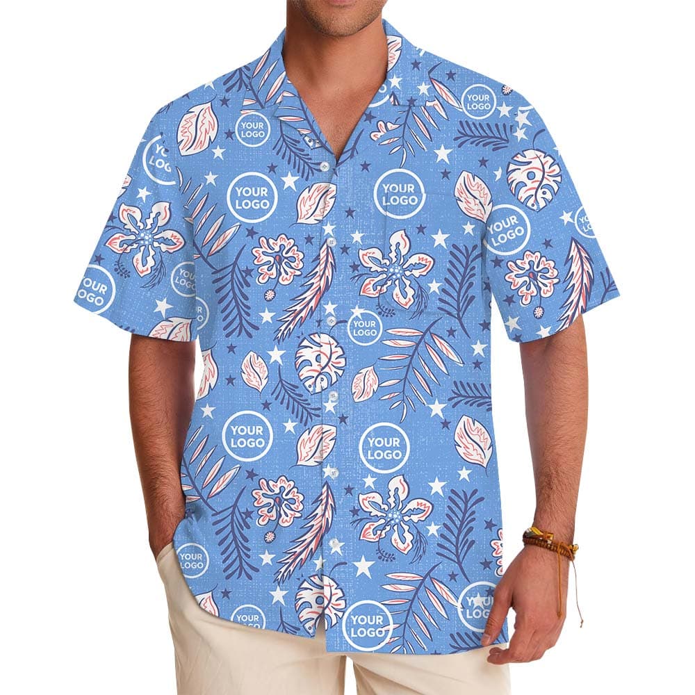 Vintage Blue Aloha Shirt With Custom Logo
