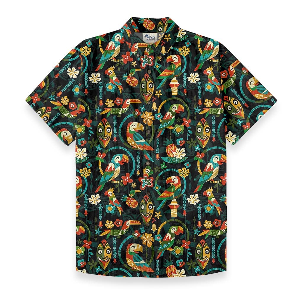 Vintage Parrot Tiki Button Down Aloha Shirt 100% Cotton