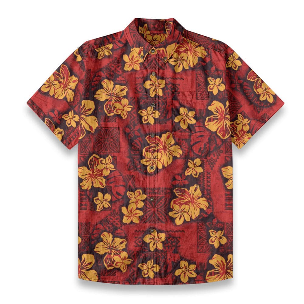 Vintage Red Cotton Men's Button Down Hawaiian Shirt with premium material