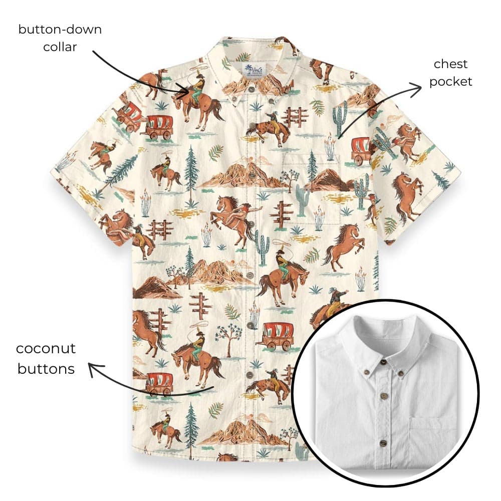 Western Cowboy Aloha Button Down Cotton Shirt