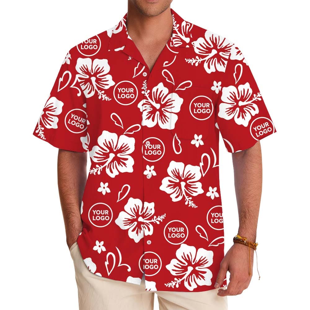 White And Red Floral Hawaiian Shirt With Your Logo Print