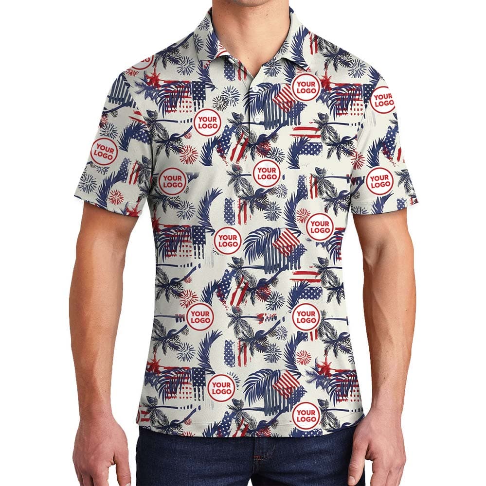 White Red And Blue Beach Polo Shirt With Custom Face