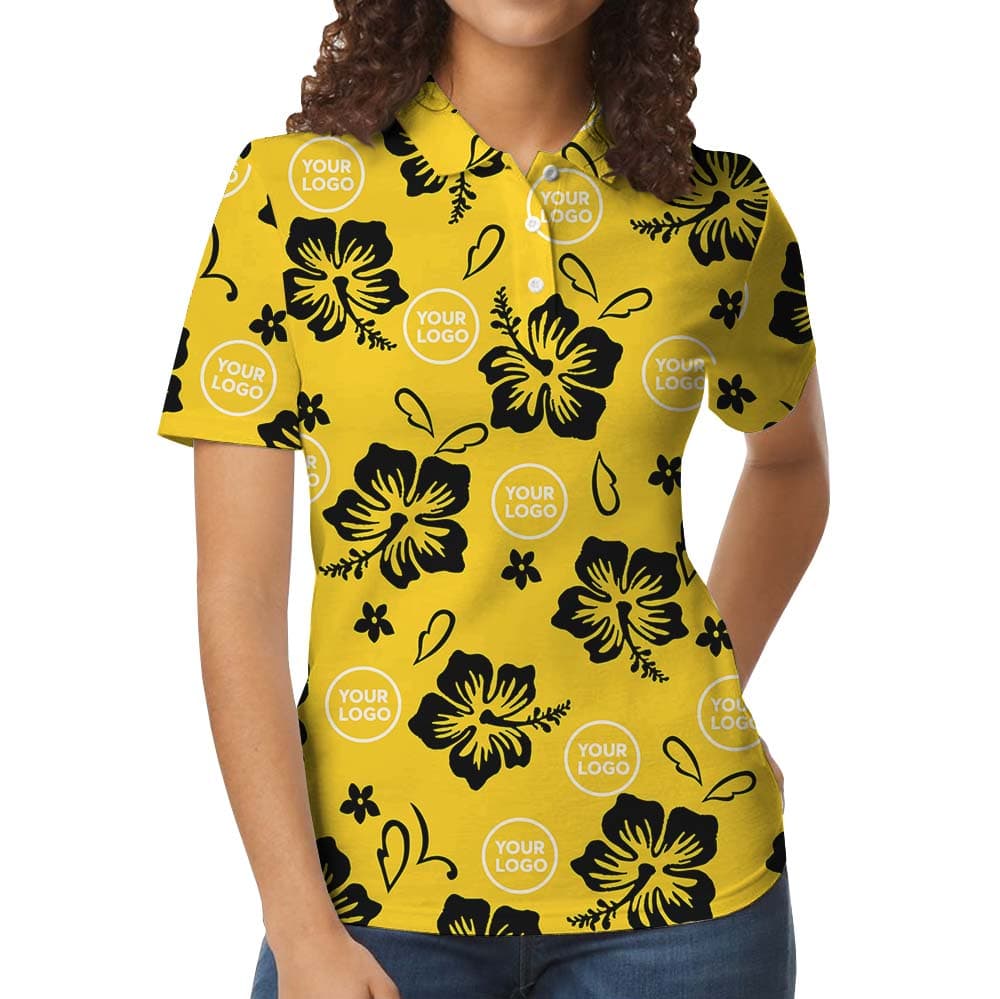Yellow Aloha Collared Polo Shirt With Personalized Logo