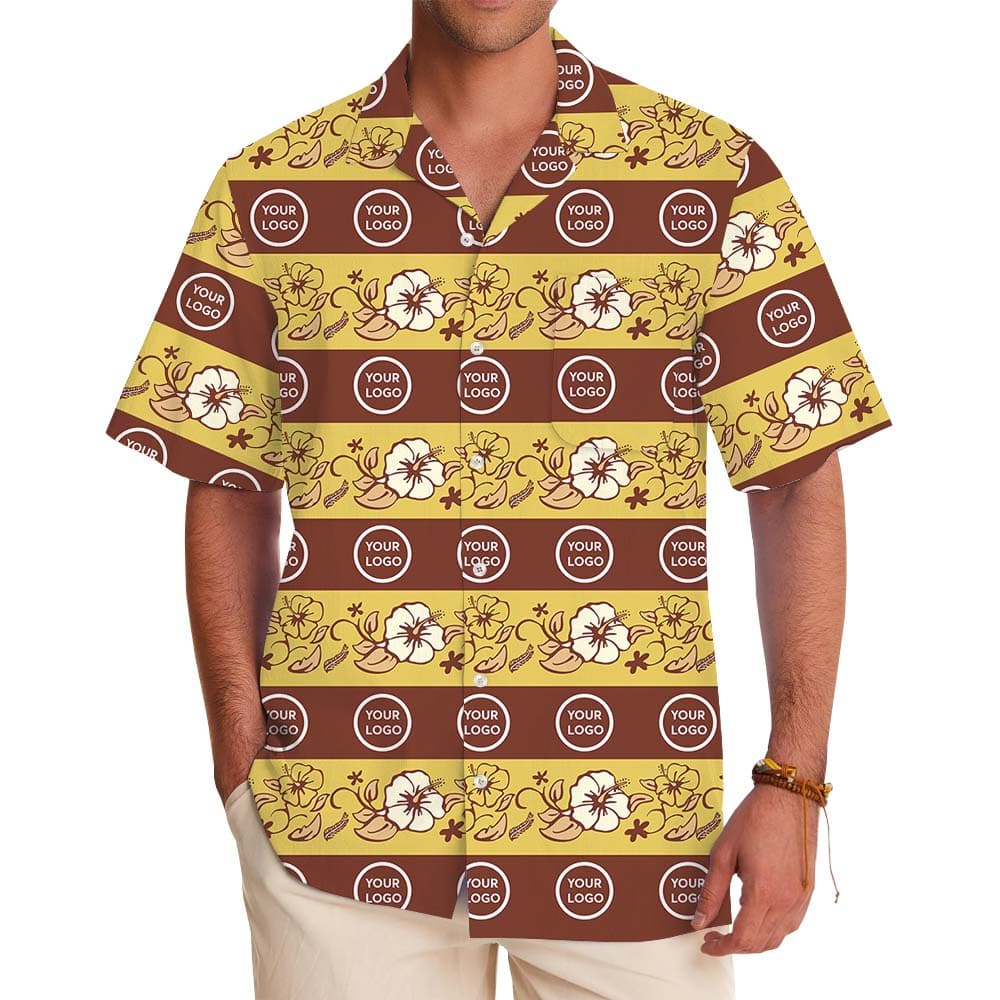 Yellow Floral Button Up Shirt With Custom Logo