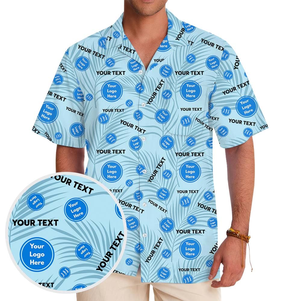 Custom Branding Blue Hawaiian Shirt With Preview