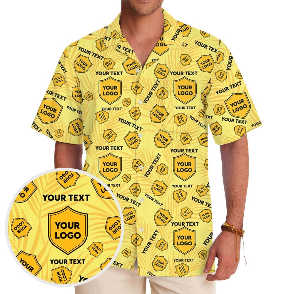 Custom Logo And Text Yellow Tropical Hawaiian Shirt1