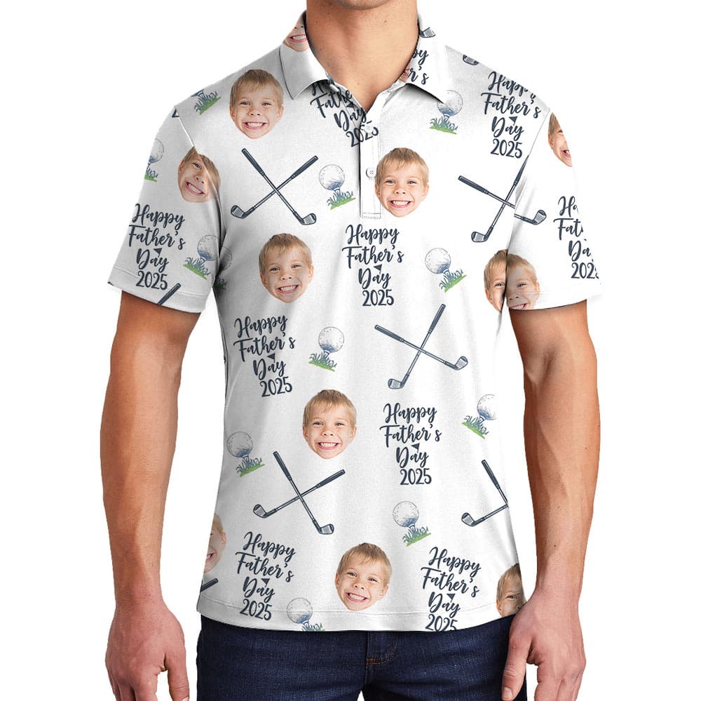 Funny Custom Face Father's Day Polo Golf Shirt (1)