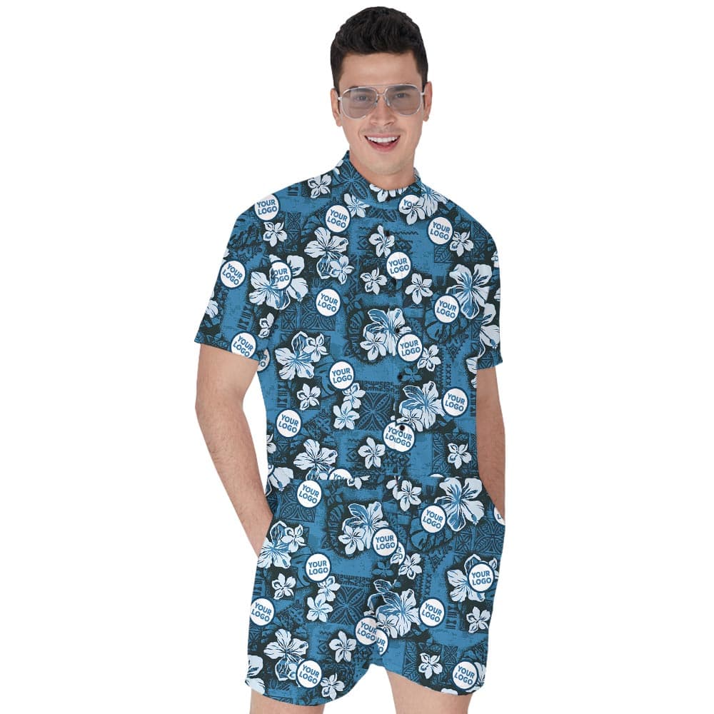 Custom Hawaiian Hibiscus Romper with vibrant floral patterns, ideal for tropical style and customization.
