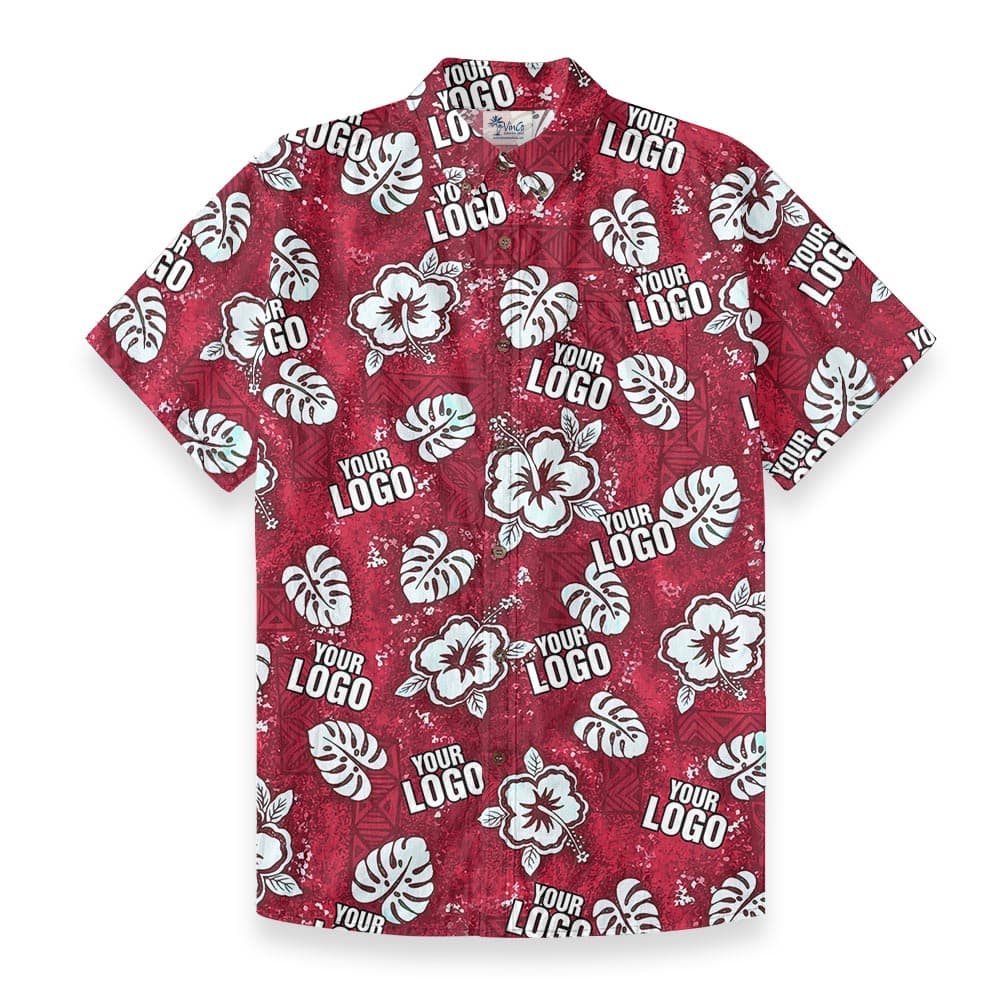 Red Personalized Button Down Hawaiian Cotton Shirt