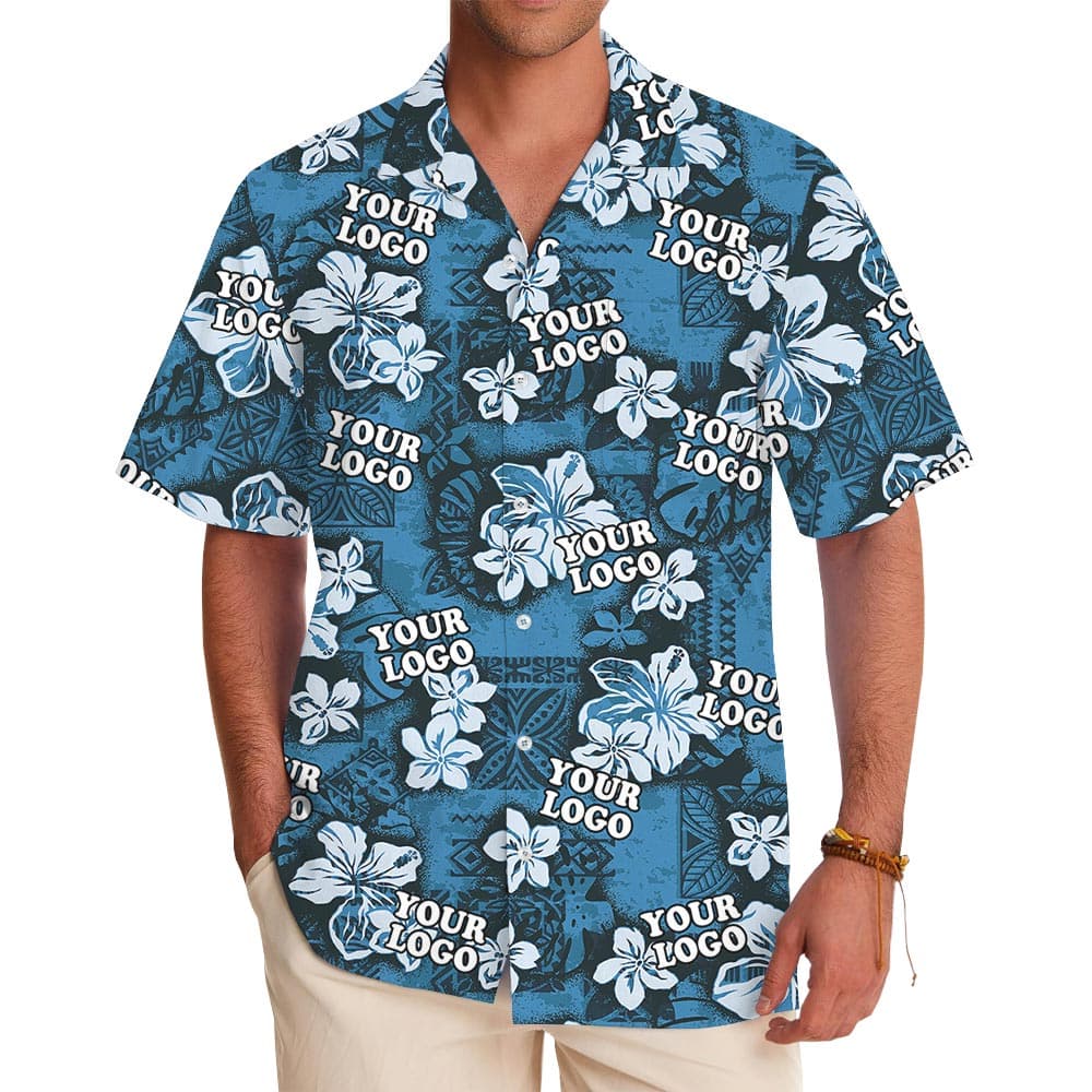 Vintage Blue Personalized Hawaiian Shirt With Logo (1)