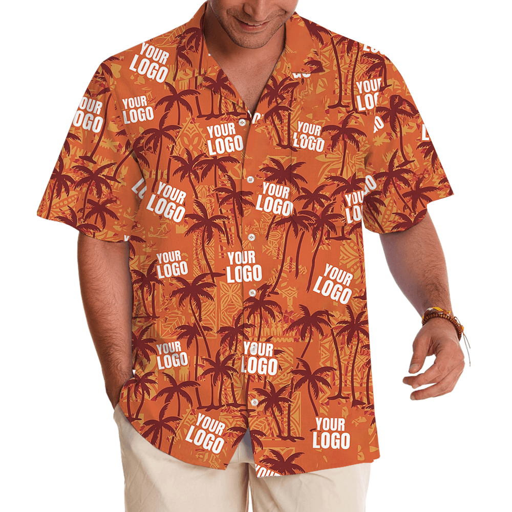Vintage Custom Logo Orange Palm Hawaiian Shirt (3)
