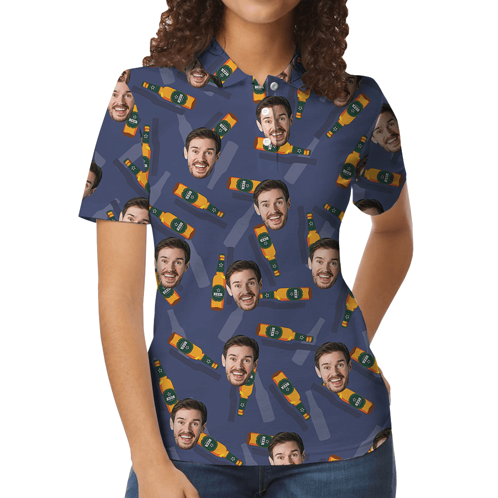 Blue Custom Face With Beer Polo Shirt