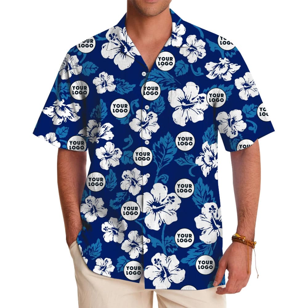 Blue Custom Hawaiian Shirt With Company Logo