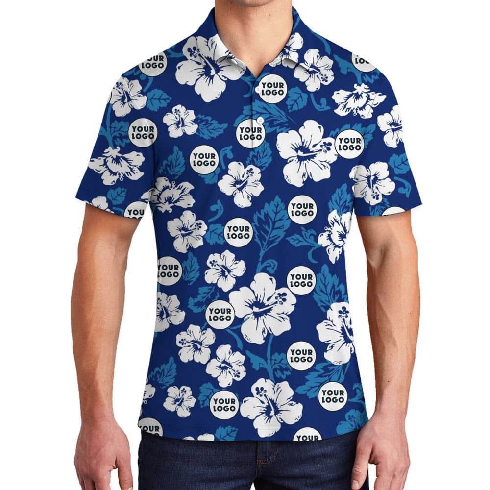 Blue Hawaiian Button Up Shirt With Custom Logo