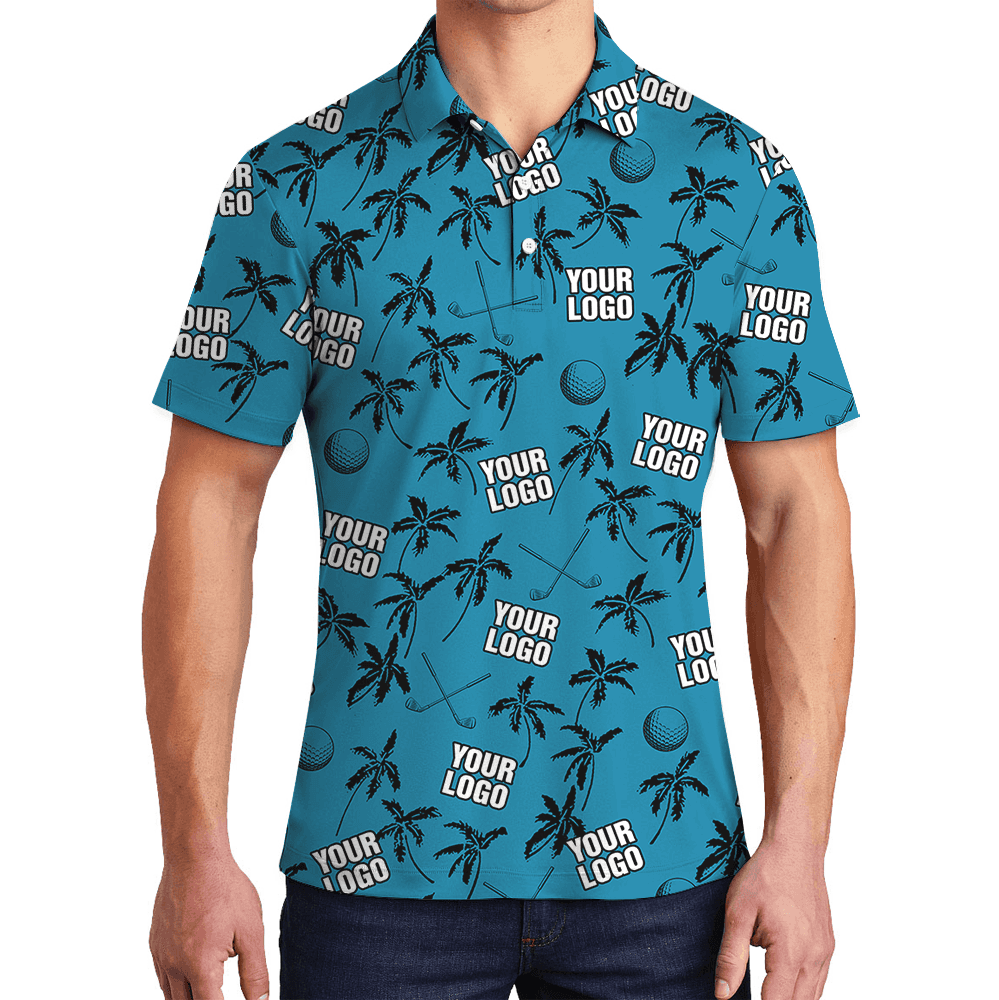 Blue Navy Custom Logo Hawaiian Golf Shirt (4)