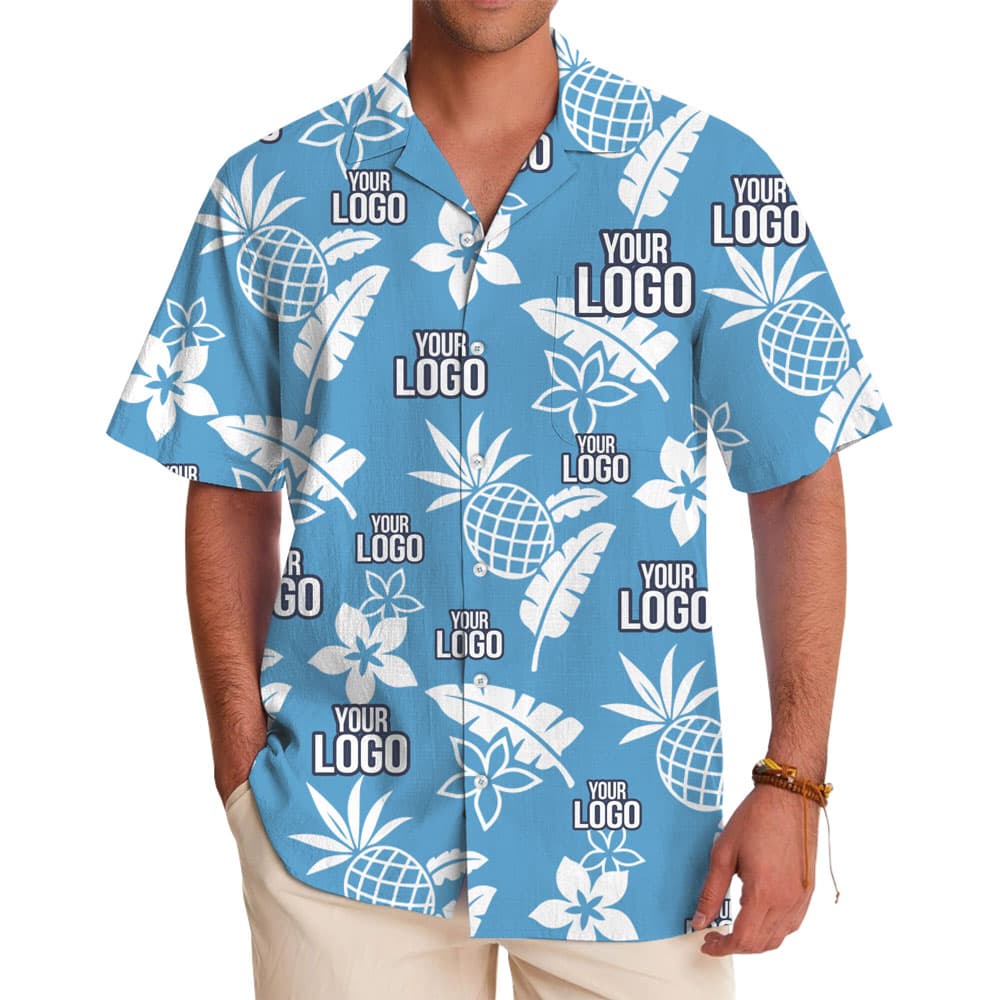 Blue Tropical Pattern Custom Logo Hawaiian Shirt