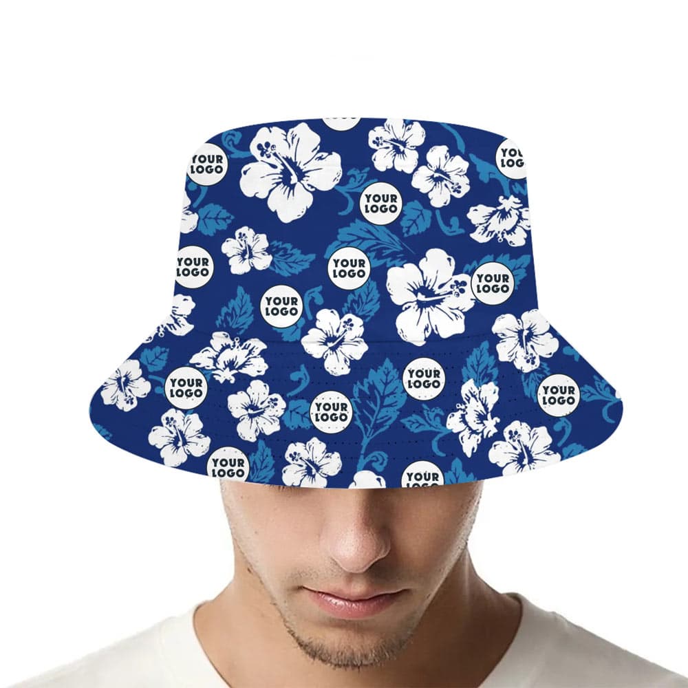 Cool Custom Logo Blue Bucket Hat Matching With Shirts