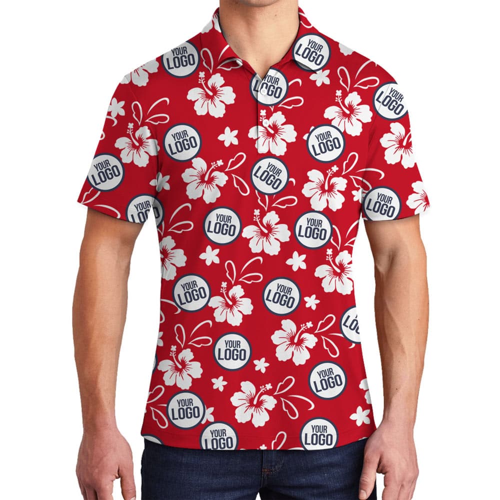 Custom Color And Logo Hibiscus Collared Polo Shirt