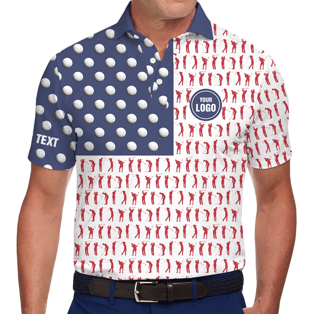 Custom Logo Golf Polo Shirt American Flag