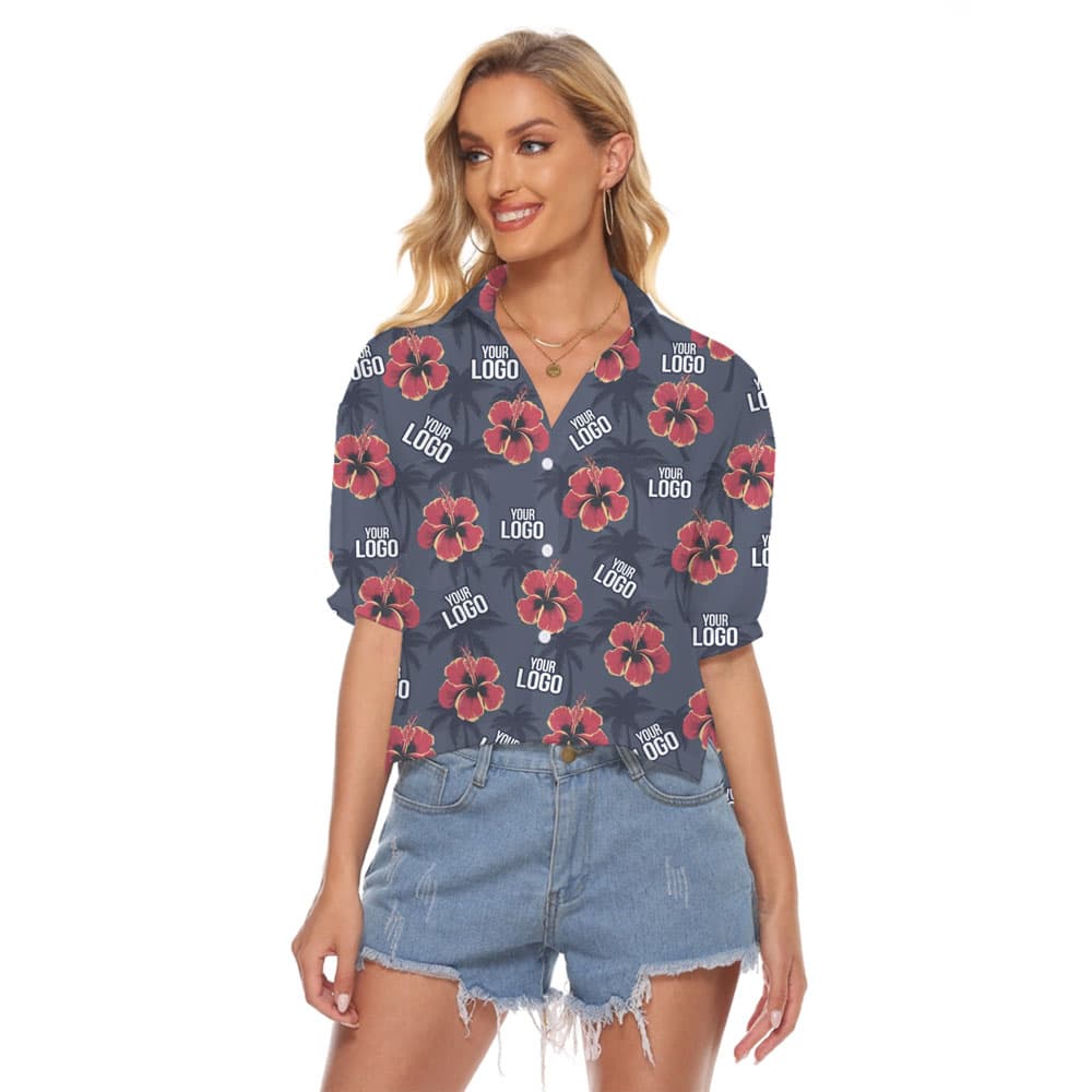 Custom Logo Hibiscus And Palm Tree Print Crop Top