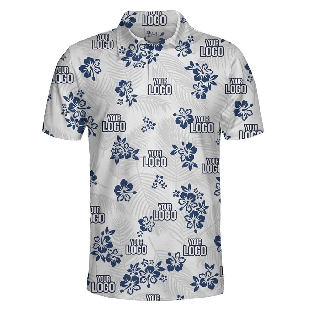 Custom Logo Monochrome Hibiscus Polo Shirt