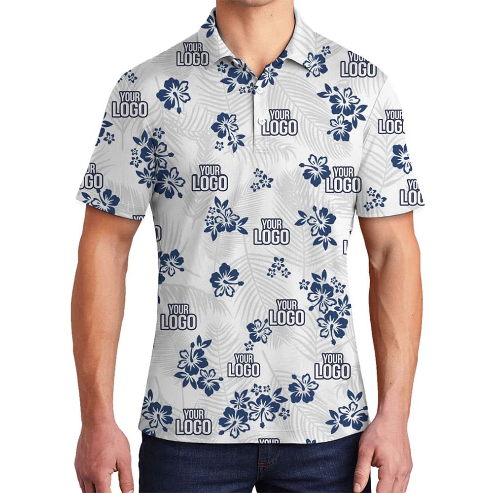 Custom Logo Monochrome Hibiscus Polo Shirt