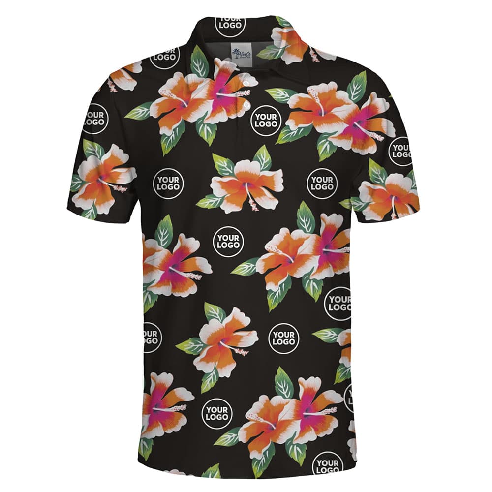 Custom Logo Tropical Hibiscus Floral Pattern Polo Shirt