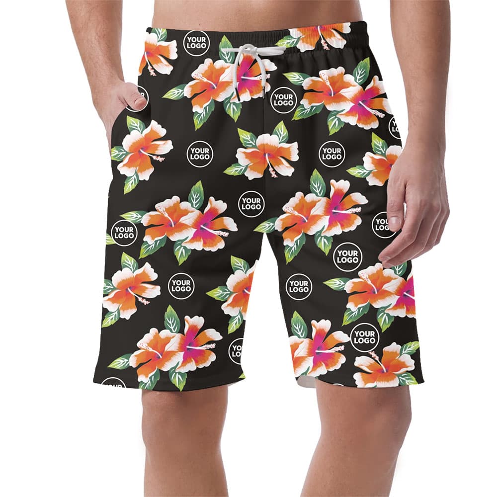 Custom Logo Tropical Hibiscus Floral Pattern Shorts