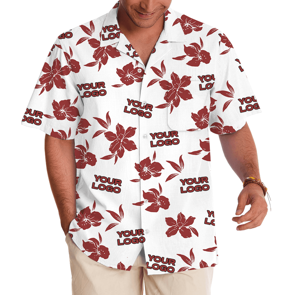 Custom Logo White Basic Red Hibiscus Hawaiian Shirt (3)
