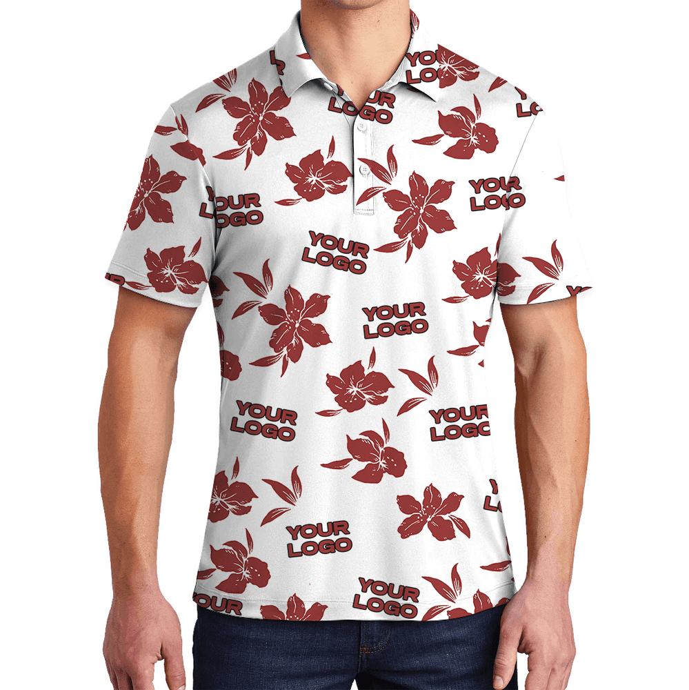 Custom Logo White Basic Red Hibiscus Polo Shirt (2)