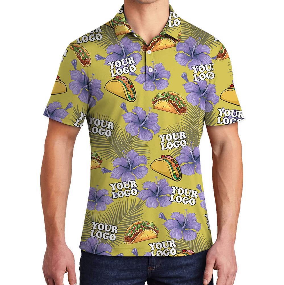 Custom Logo Yellow Taco Floral Pattern Polo Shirt