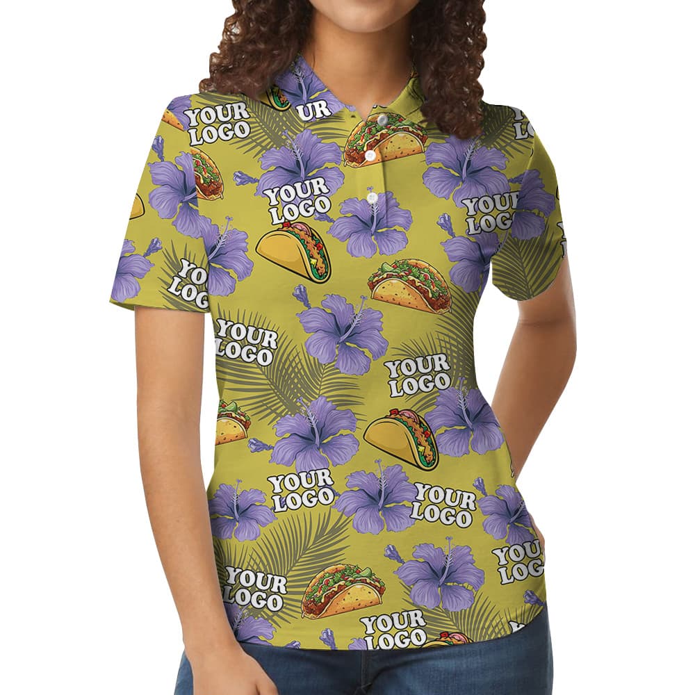 Custom Logo Yellow Taco Floral Pattern Polo Shirt